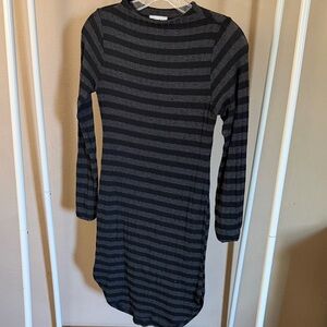 Black Bead Long Sleeve Striped Dress
